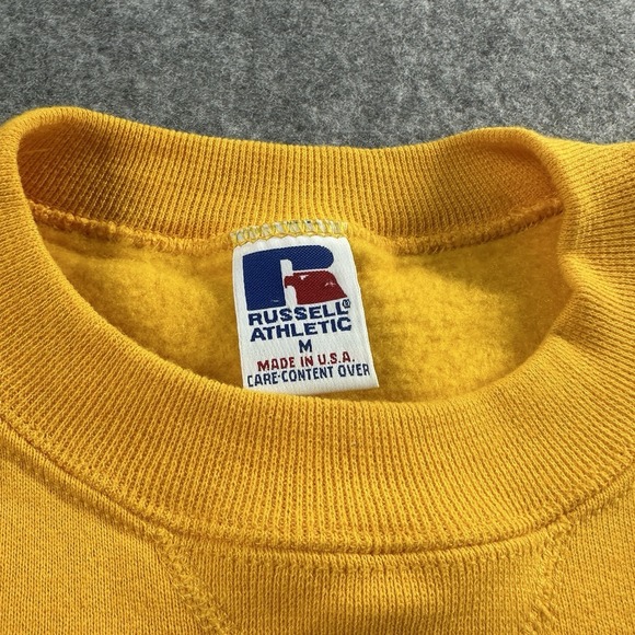 Vintage Russell Athletic Crewneck Sweatshirt Medium Blank Yellow Made In USA - Picture 4 of 10